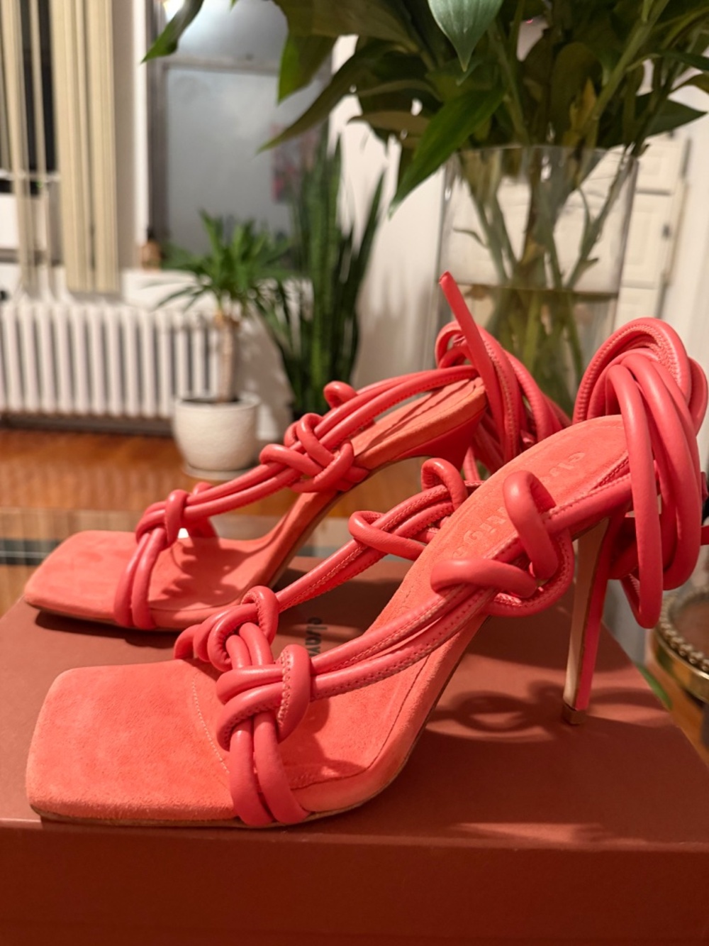 ELSAVERTIGO Coral Pink Strappy Heels - Picture 5 of 8